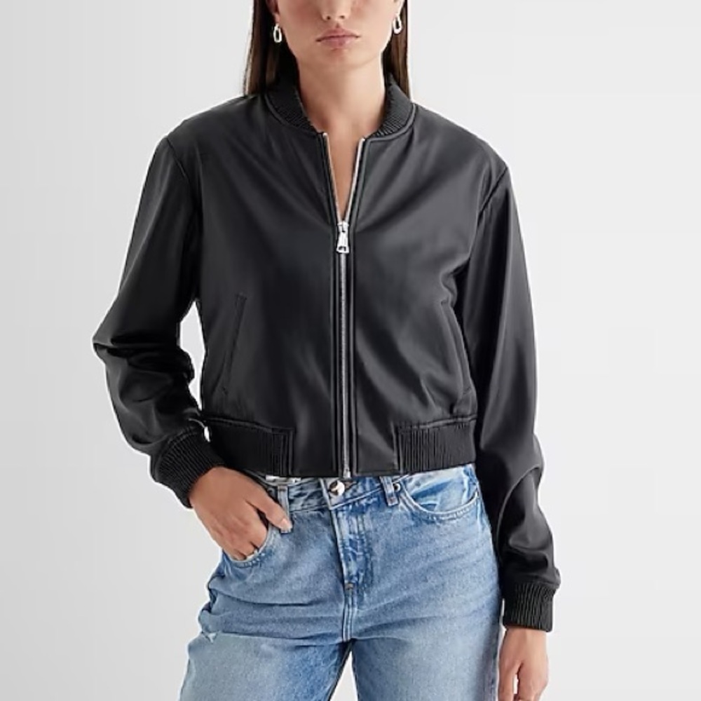 Express Faux Leather Cropped Bomber Jacket NWT XS